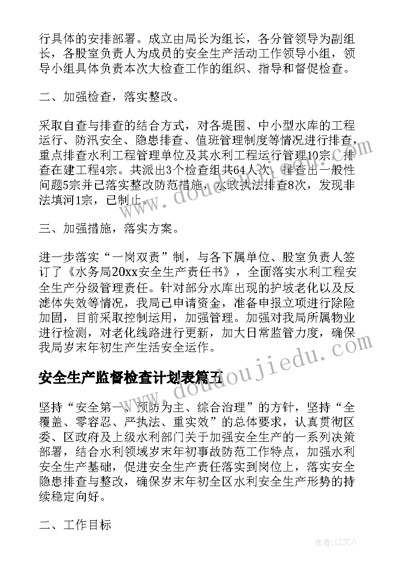 2023年安全生产监督检查计划表 学校岁末年初安全生产大检查工作计划(优秀5篇)