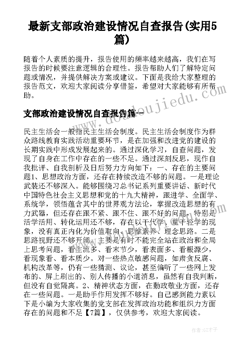 最新支部政治建设情况自查报告(实用5篇)