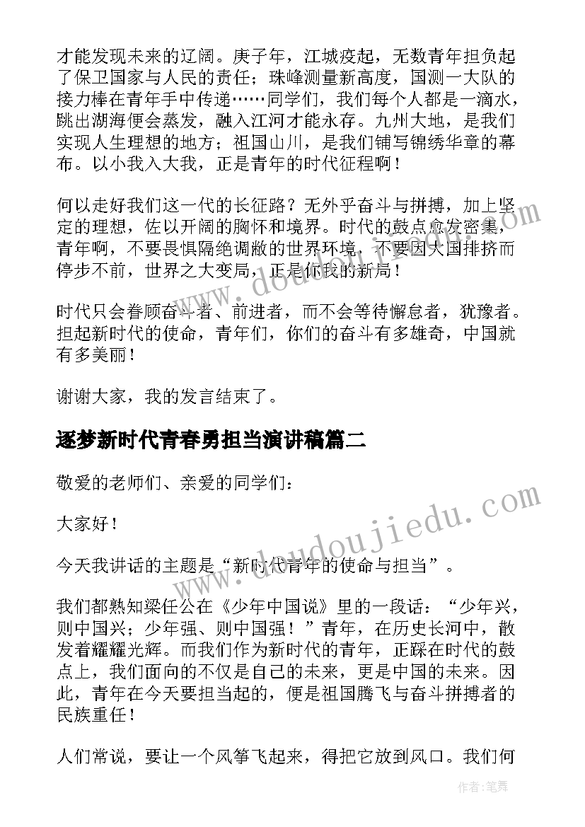 2023年逐梦新时代青春勇担当演讲稿(汇总5篇)