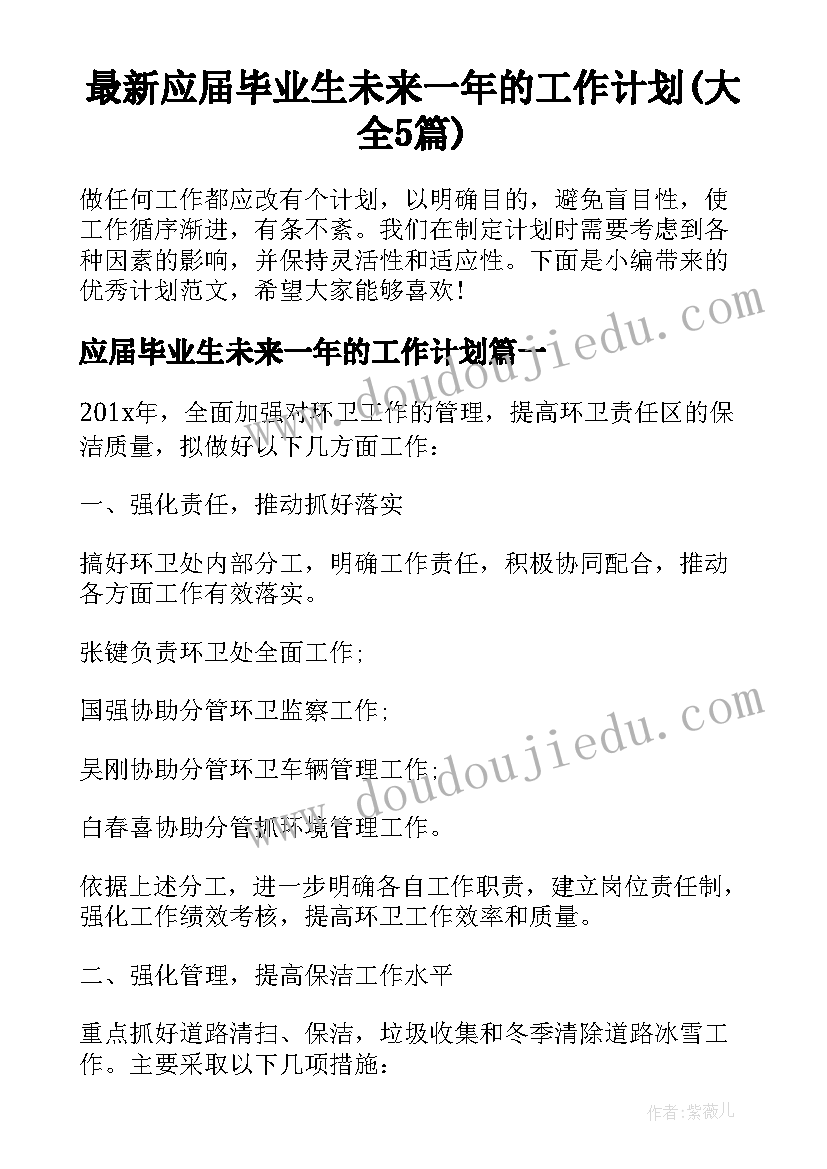 最新应届毕业生未来一年的工作计划(大全5篇)