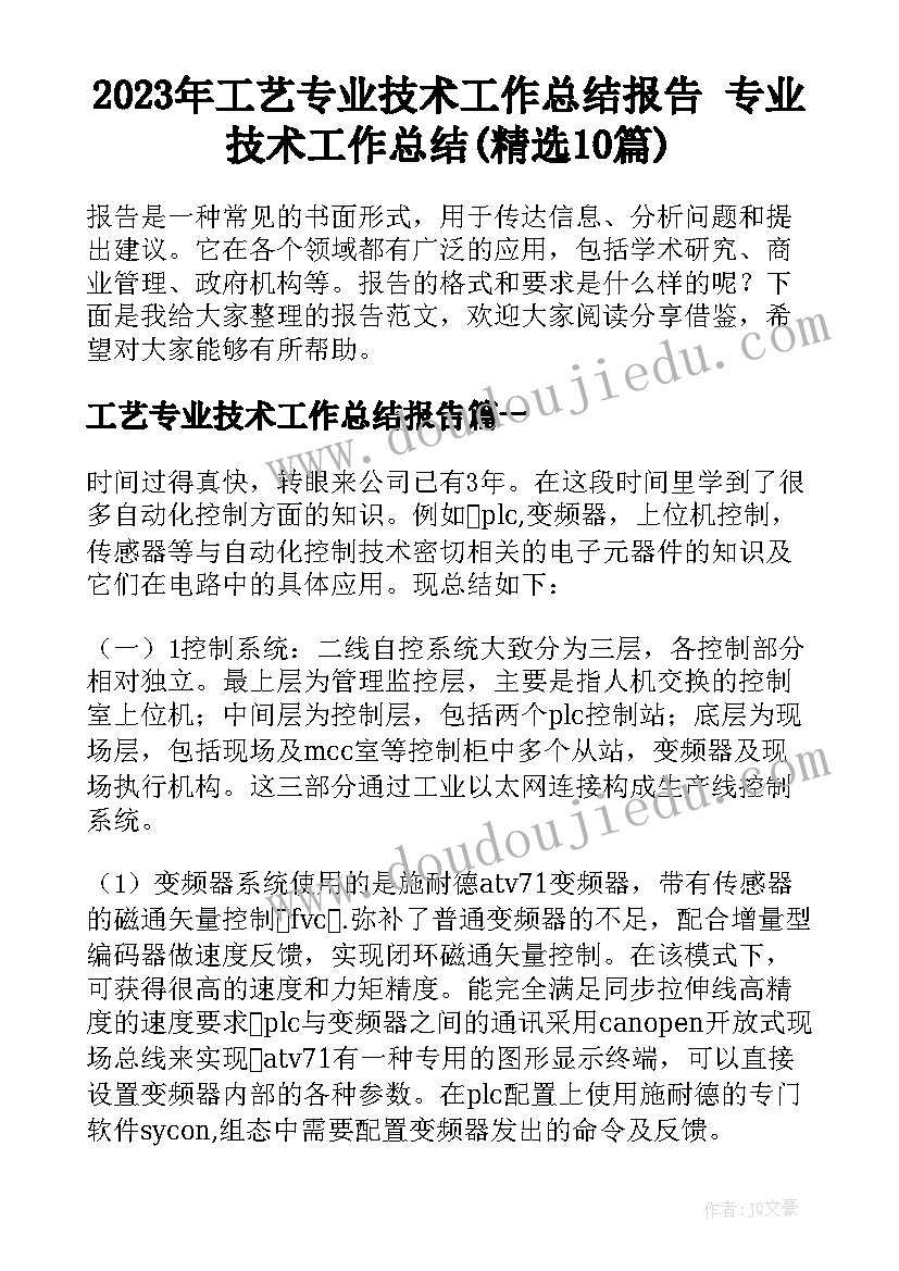 2023年工艺专业技术工作总结报告 专业技术工作总结(精选10篇)