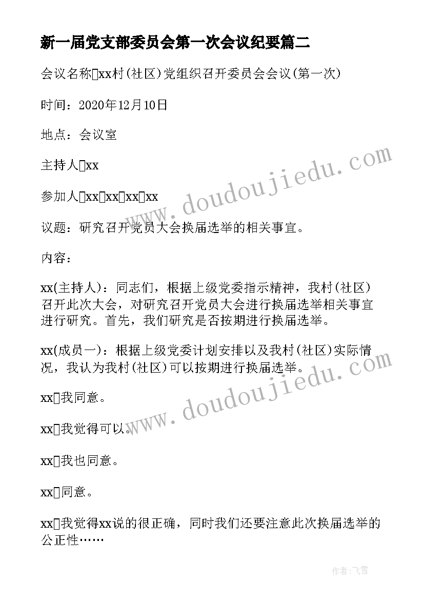 2023年新一届党支部委员会第一次会议纪要(通用10篇)