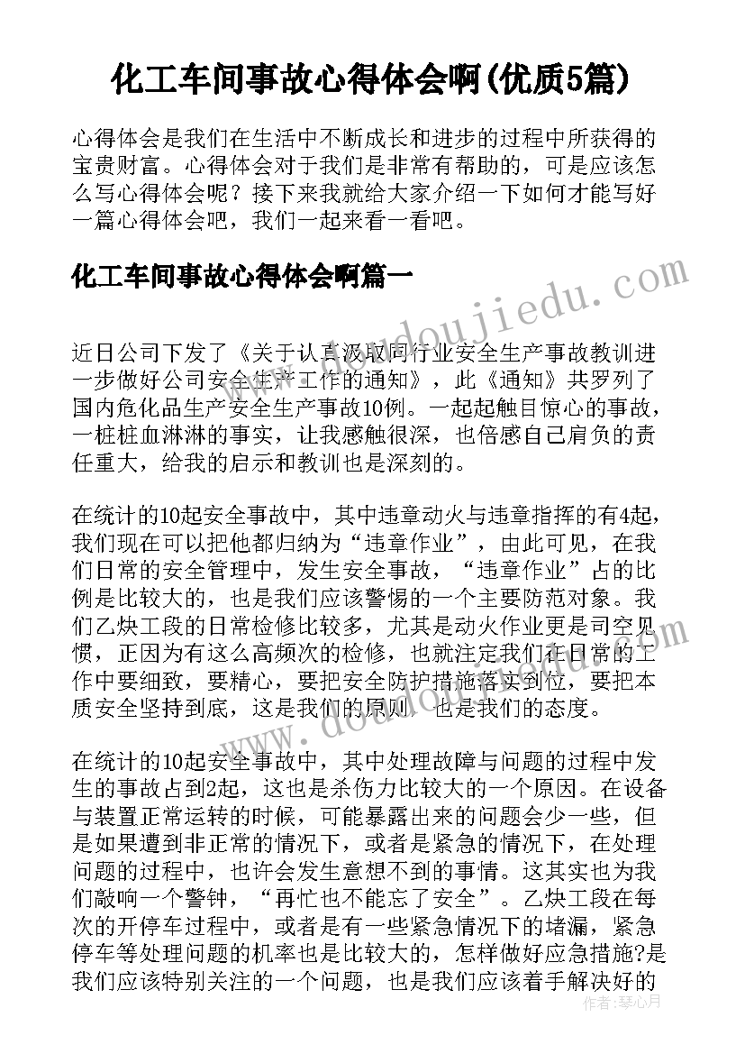 化工车间事故心得体会啊(优质5篇)