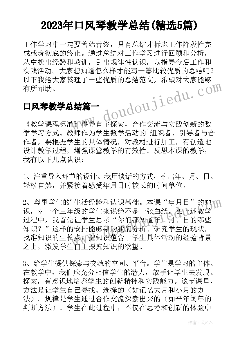 2023年口风琴教学总结(精选5篇)