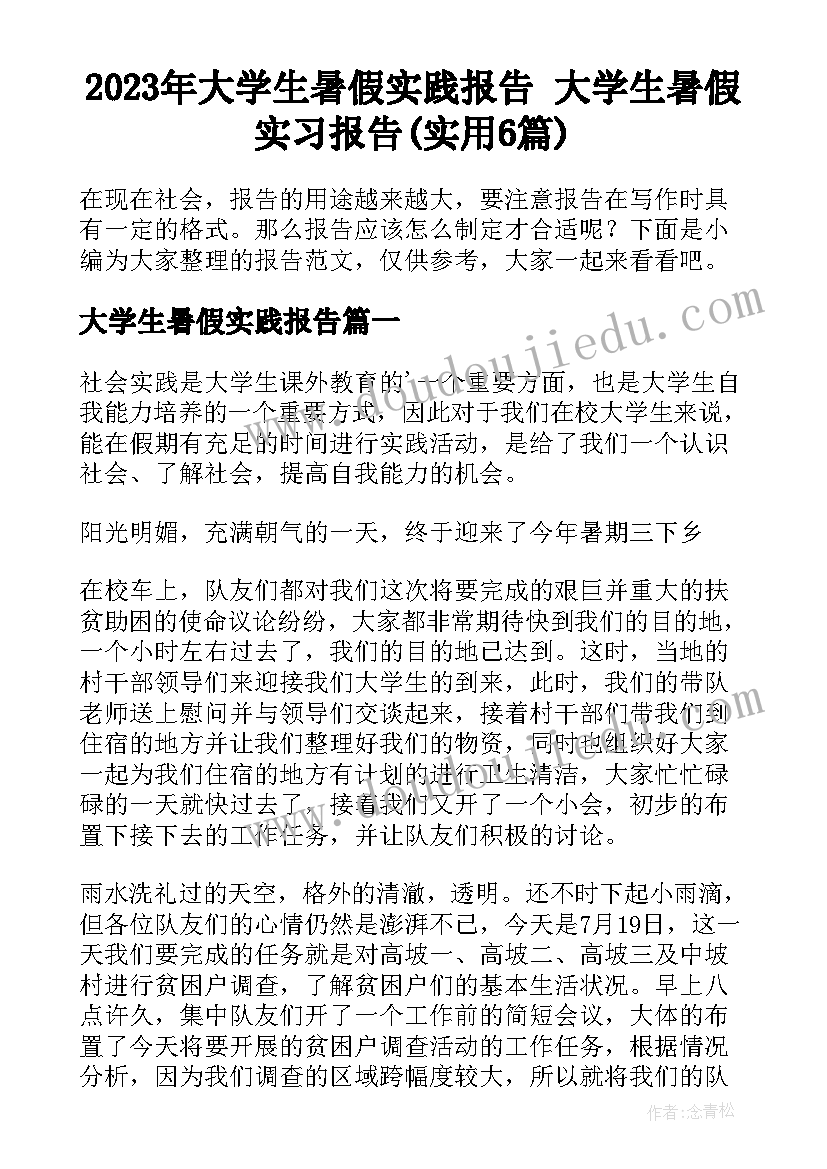 2023年大学生暑假实践报告 大学生暑假实习报告(实用6篇)