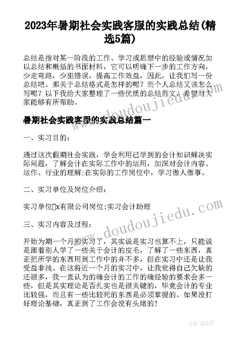 2023年暑期社会实践客服的实践总结(精选5篇)