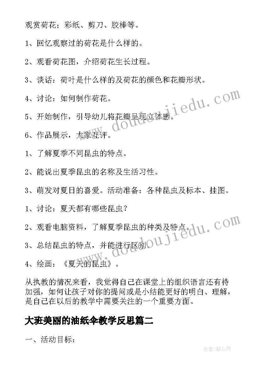 大班美丽的油纸伞教学反思(实用5篇)