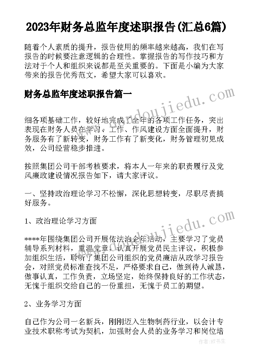 2023年财务总监年度述职报告(汇总6篇)