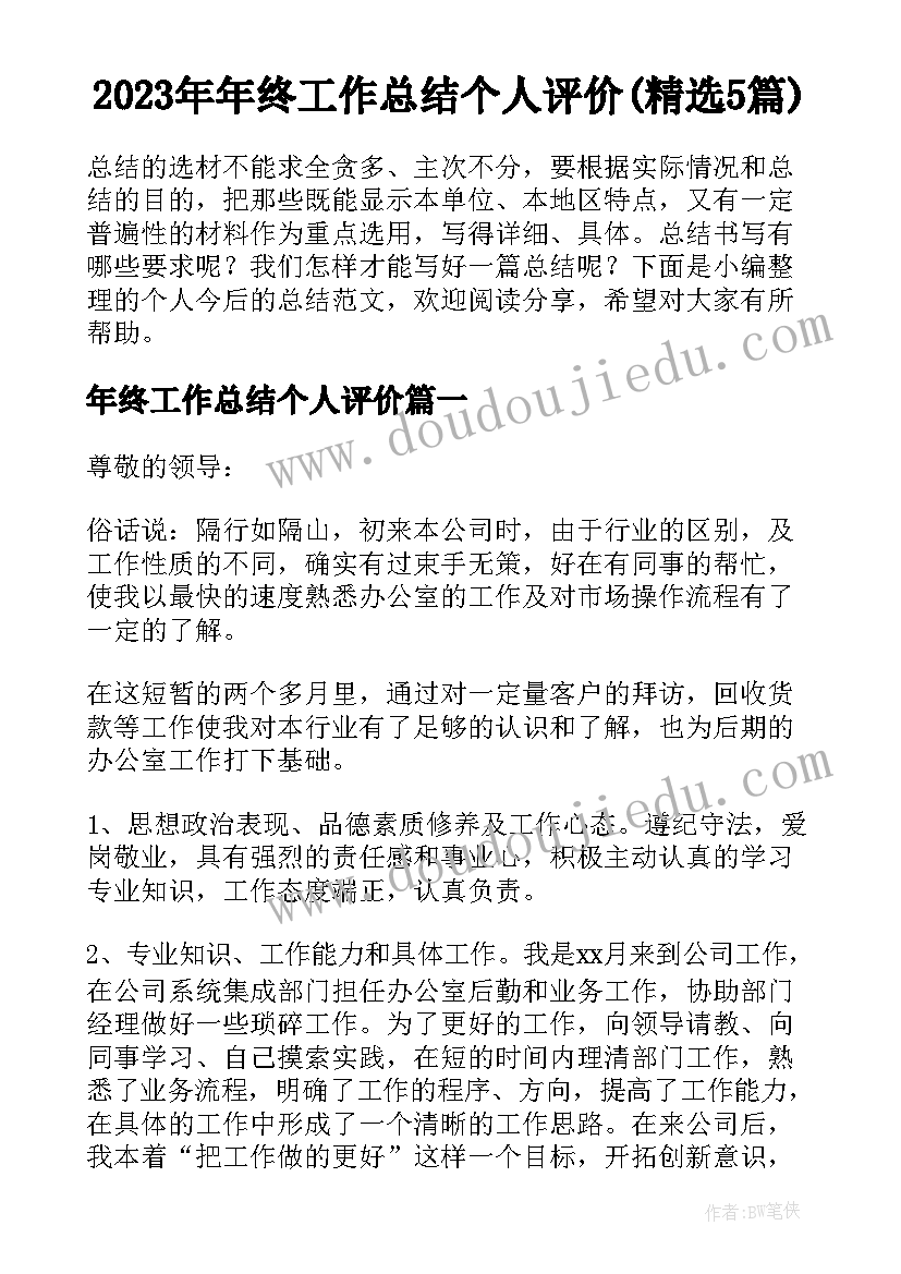 2023年年终工作总结个人评价(精选5篇)