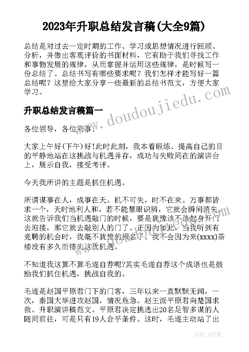 2023年升职总结发言稿(大全9篇)