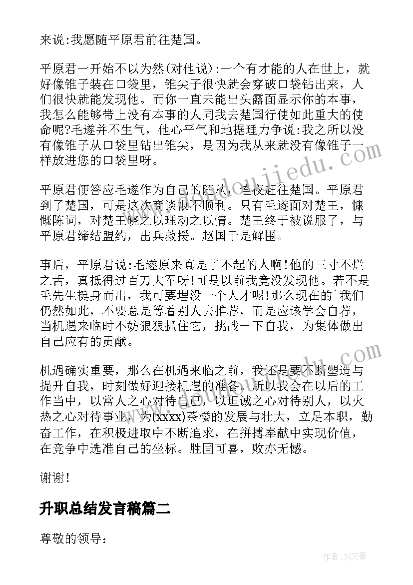 2023年升职总结发言稿(大全9篇)