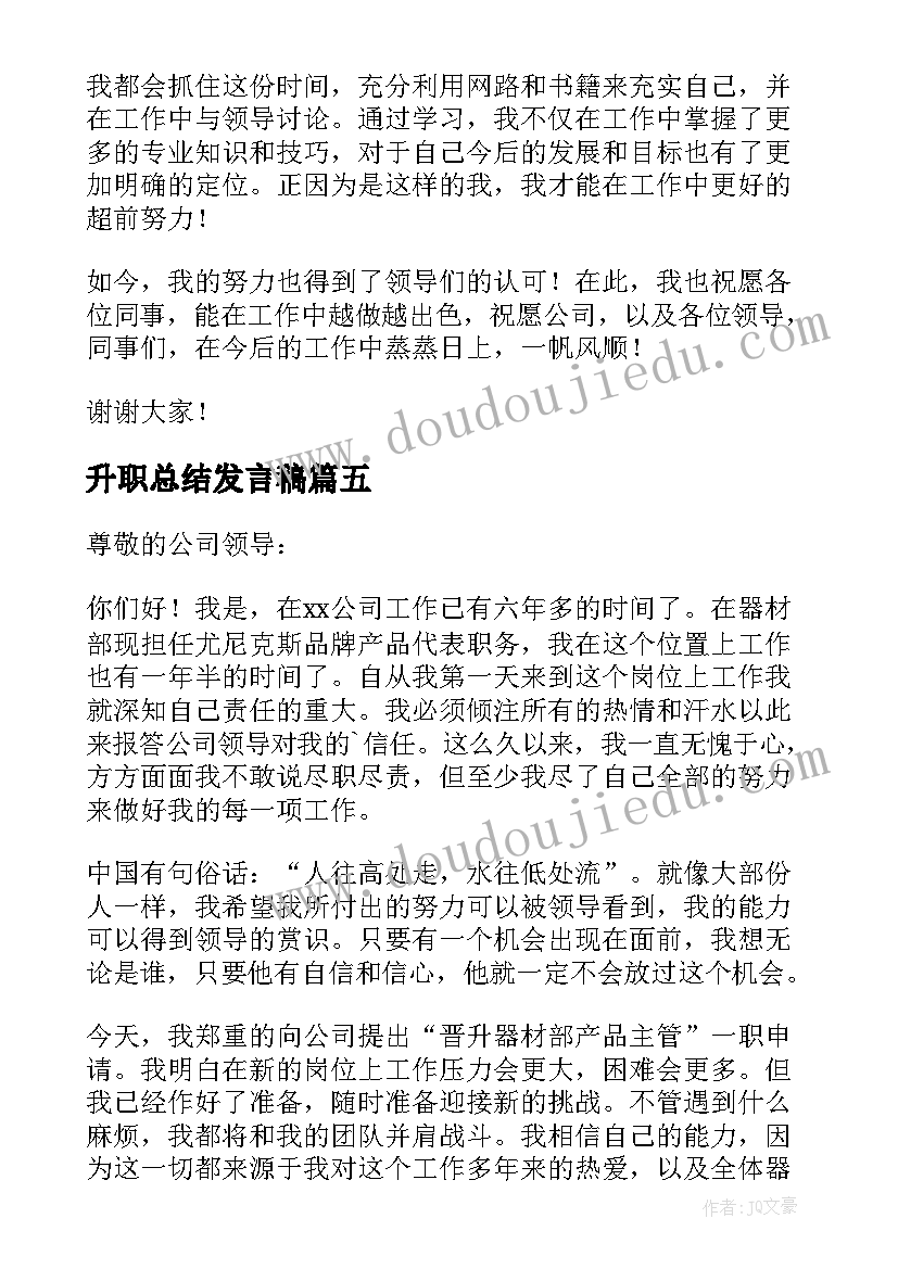 2023年升职总结发言稿(大全9篇)