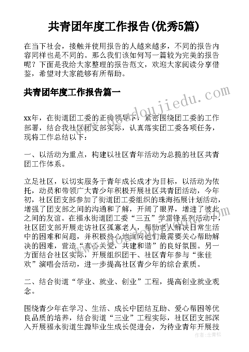 共青团年度工作报告(优秀5篇)