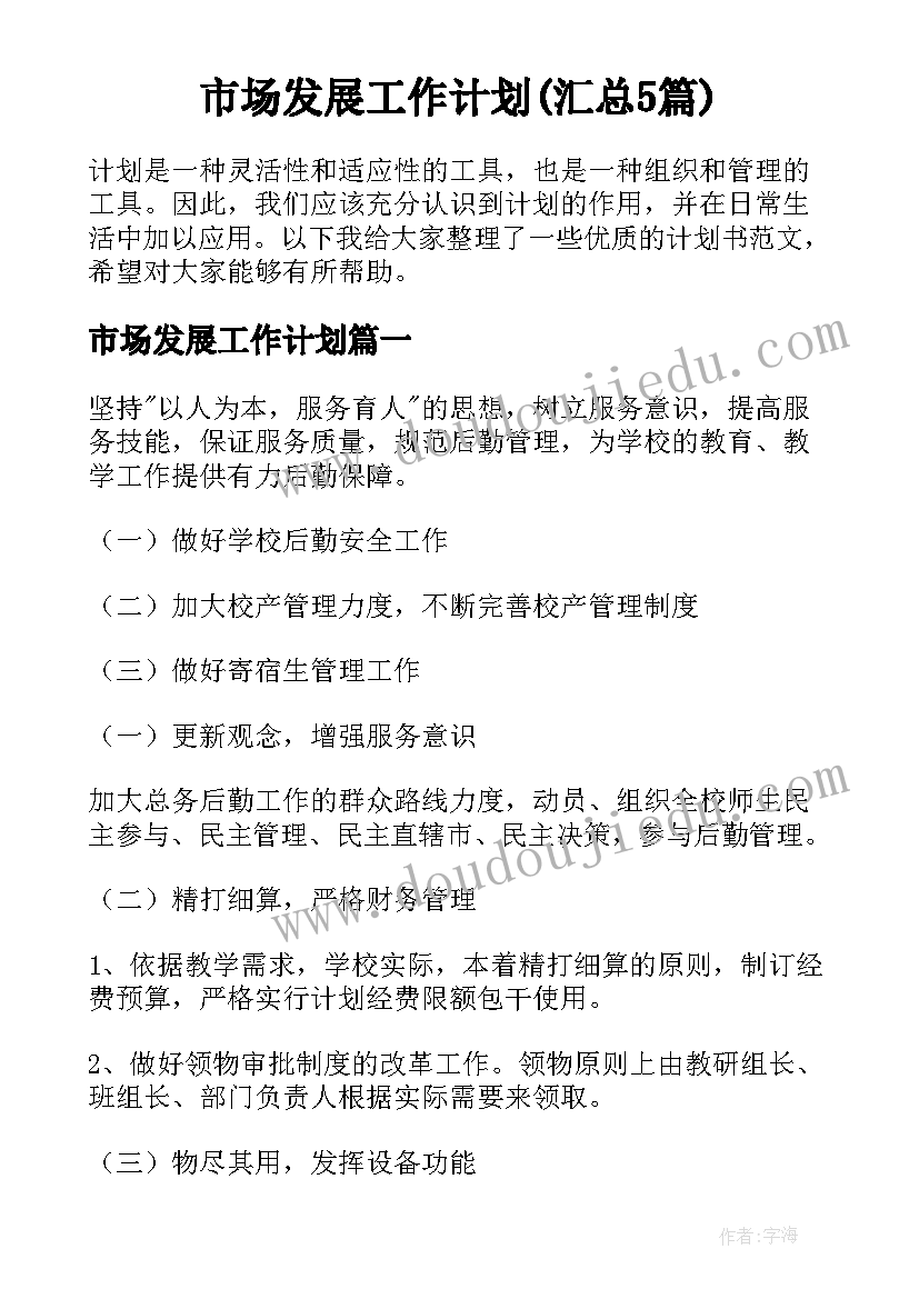 市场发展工作计划(汇总5篇)