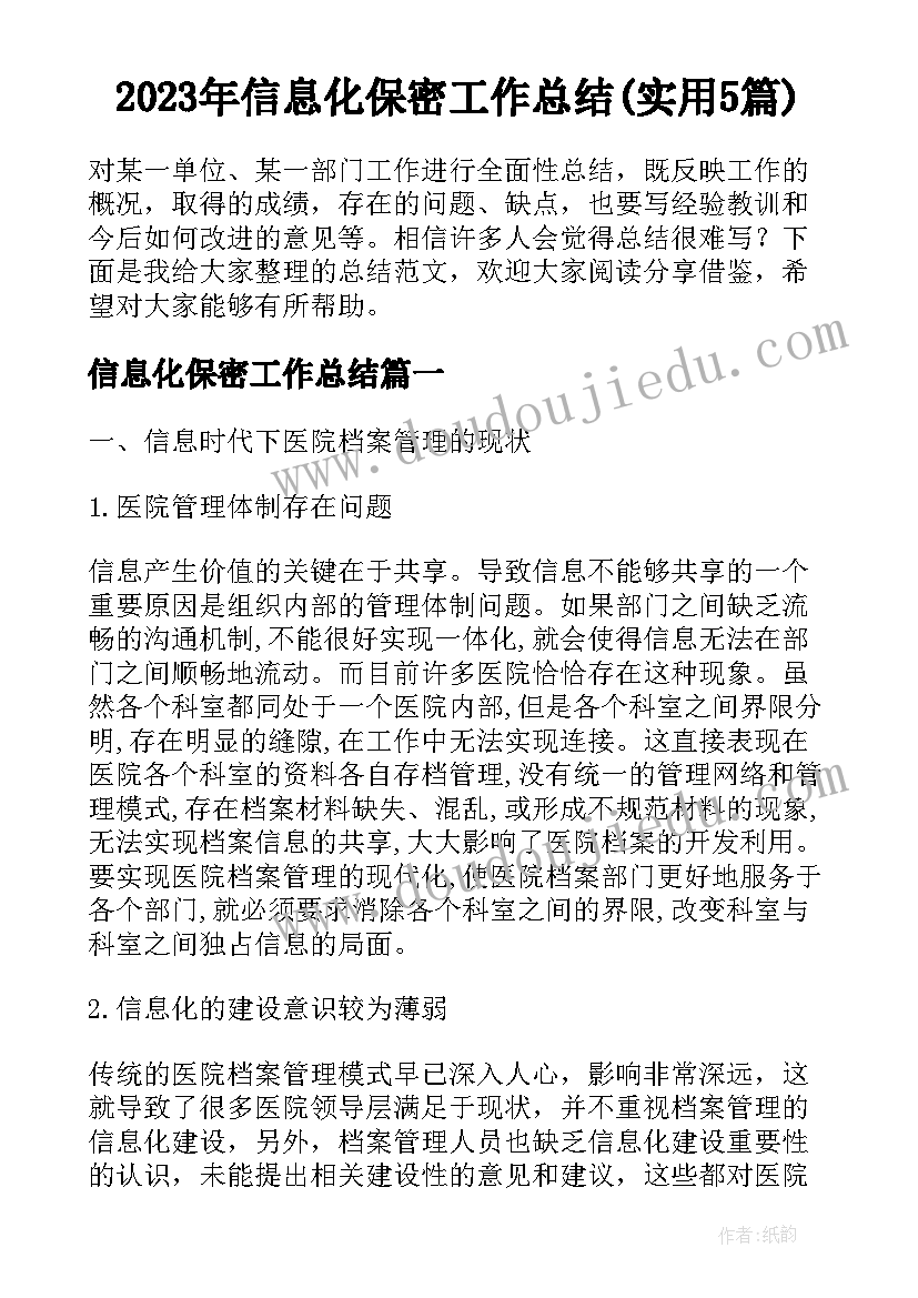 2023年信息化保密工作总结(实用5篇)