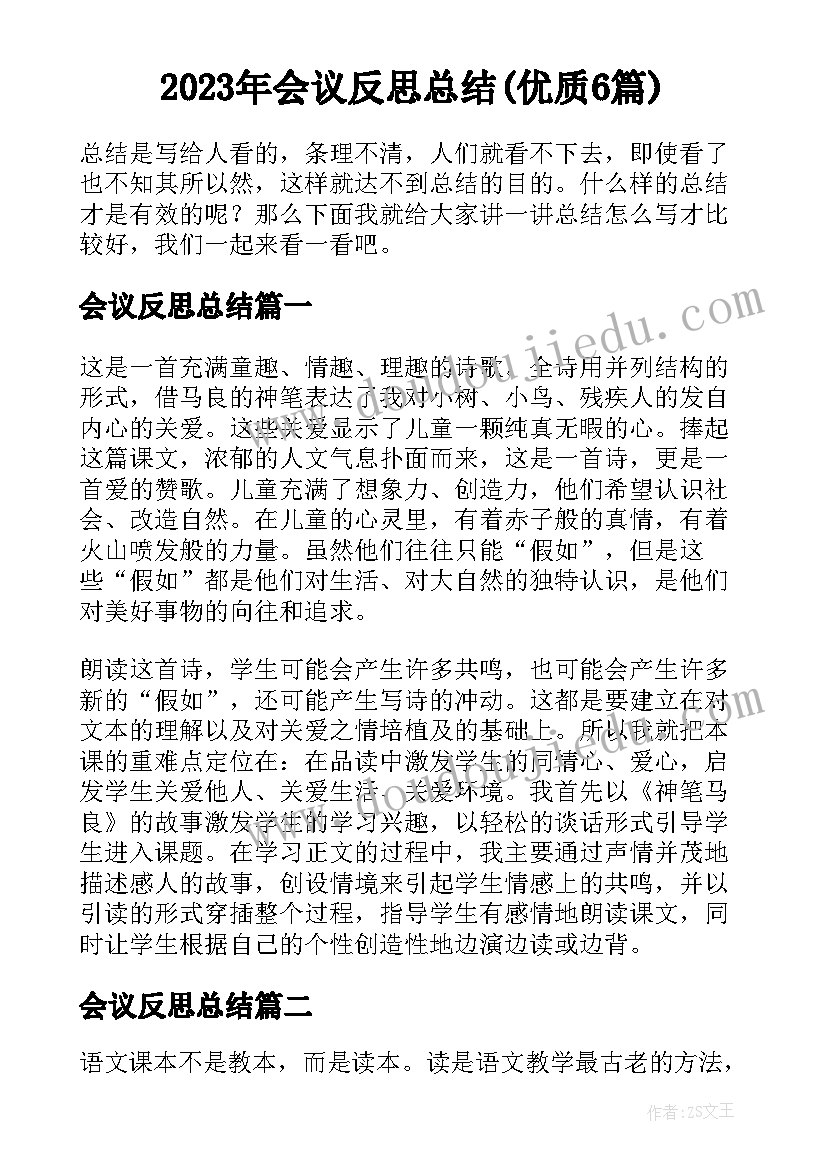 2023年会议反思总结(优质6篇)