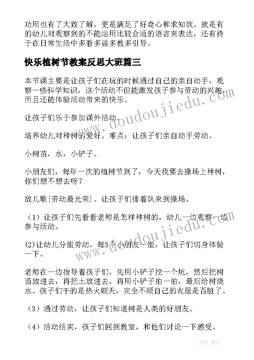 快乐植树节教案反思大班 快乐的植树节教案(通用5篇)