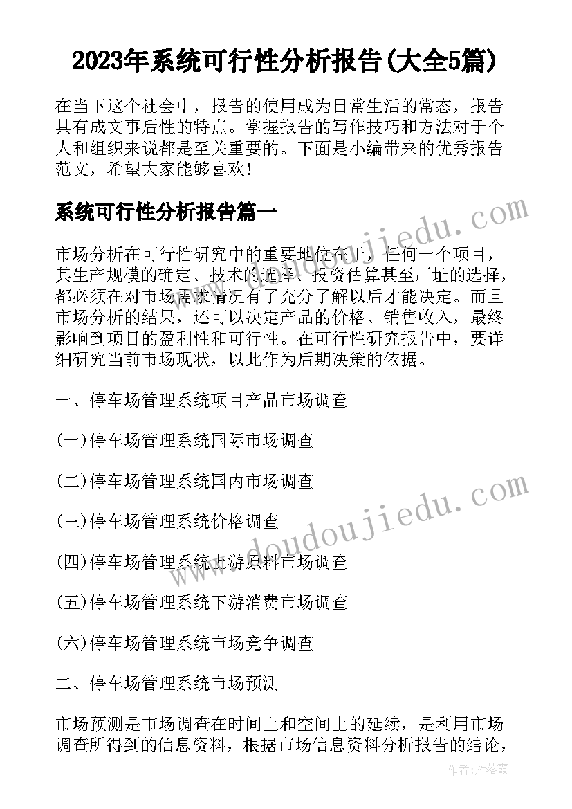 2023年系统可行性分析报告(大全5篇)