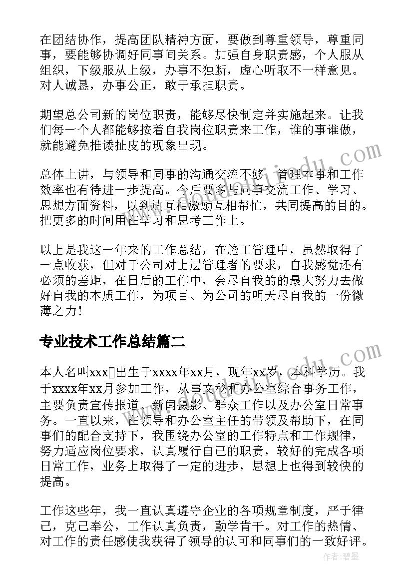 2023年专业技术工作总结(实用6篇)