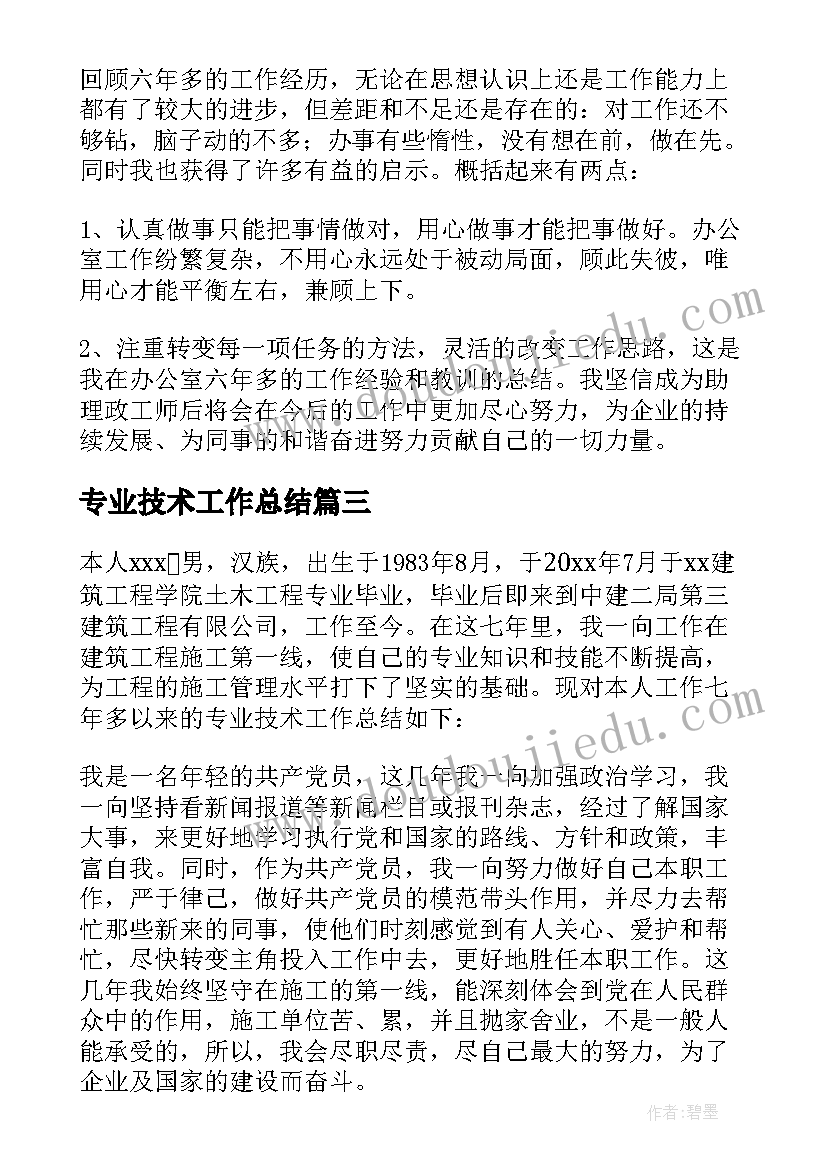 2023年专业技术工作总结(实用6篇)