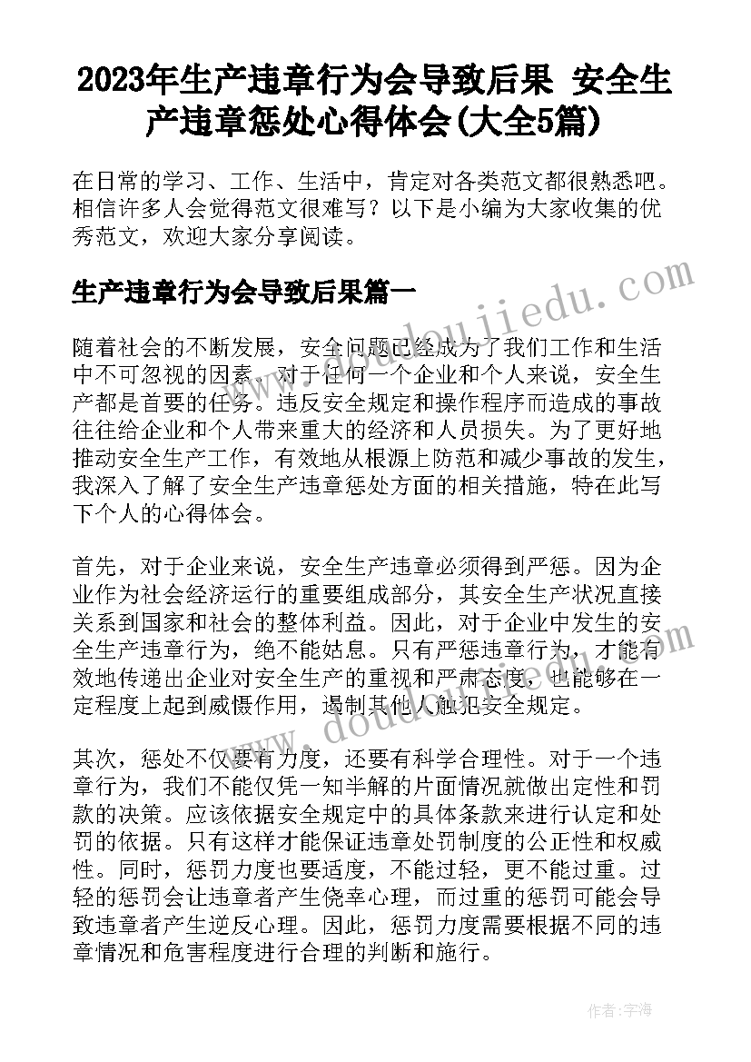 2023年生产违章行为会导致后果 安全生产违章惩处心得体会(大全5篇)