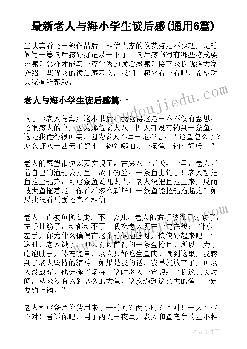 最新老人与海小学生读后感(通用6篇)