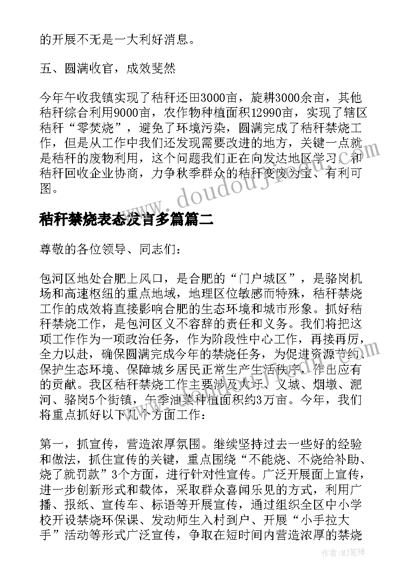 最新秸秆禁烧表态发言多篇(通用5篇)