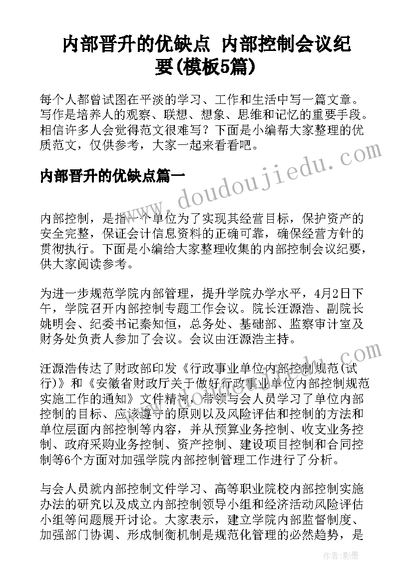 内部晋升的优缺点 内部控制会议纪要(模板5篇)