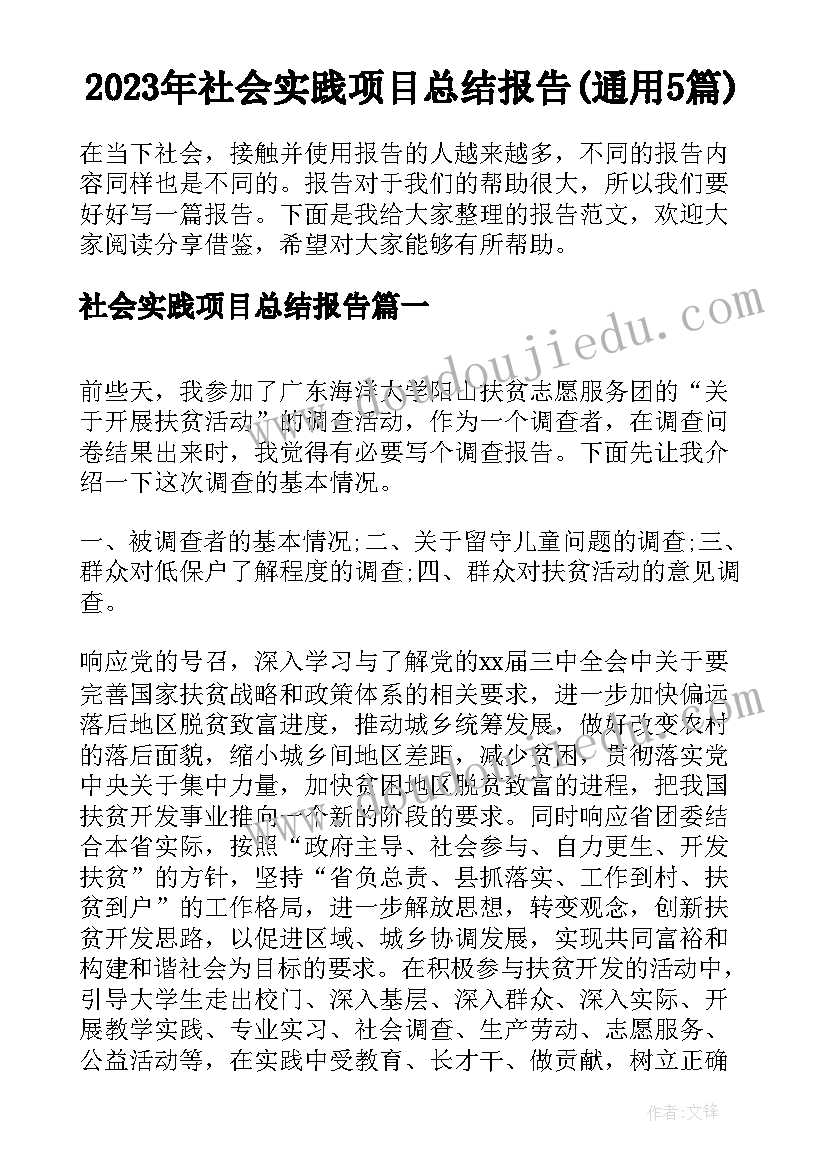 2023年社会实践项目总结报告(通用5篇)