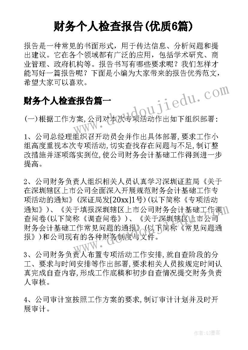 财务个人检查报告(优质6篇)