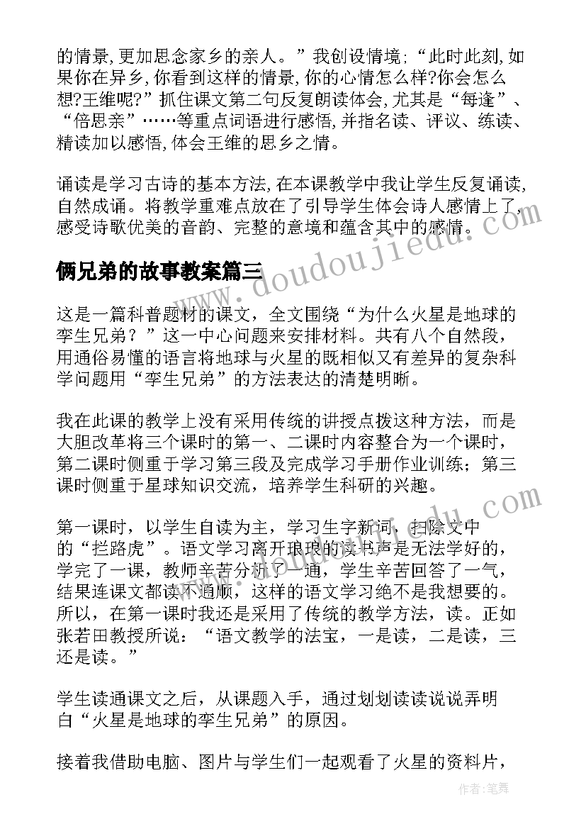 俩兄弟的故事教案(优秀7篇)