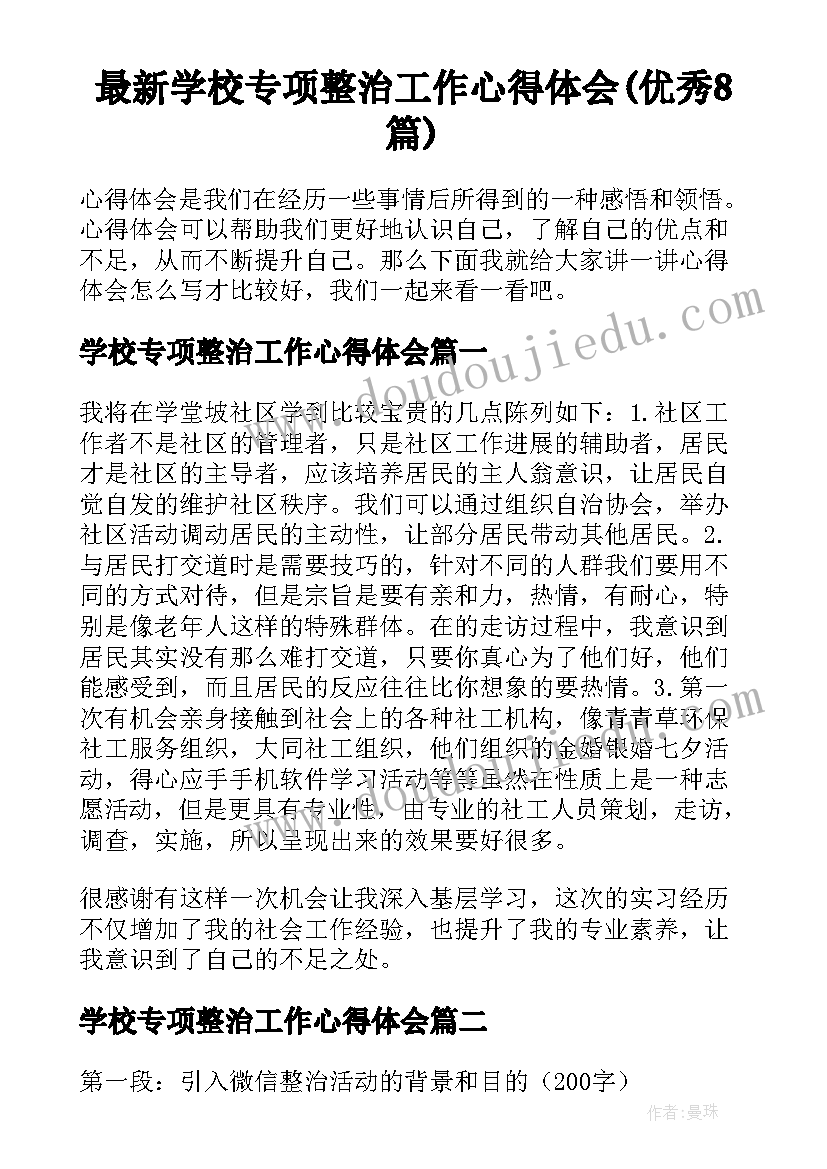 最新学校专项整治工作心得体会(优秀8篇)