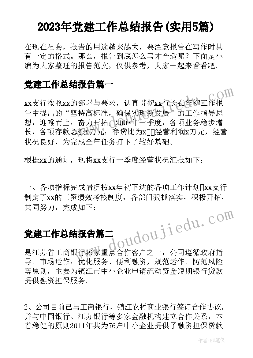 2023年党建工作总结报告(实用5篇)