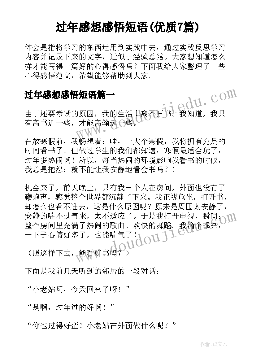 过年感想感悟短语(优质7篇)