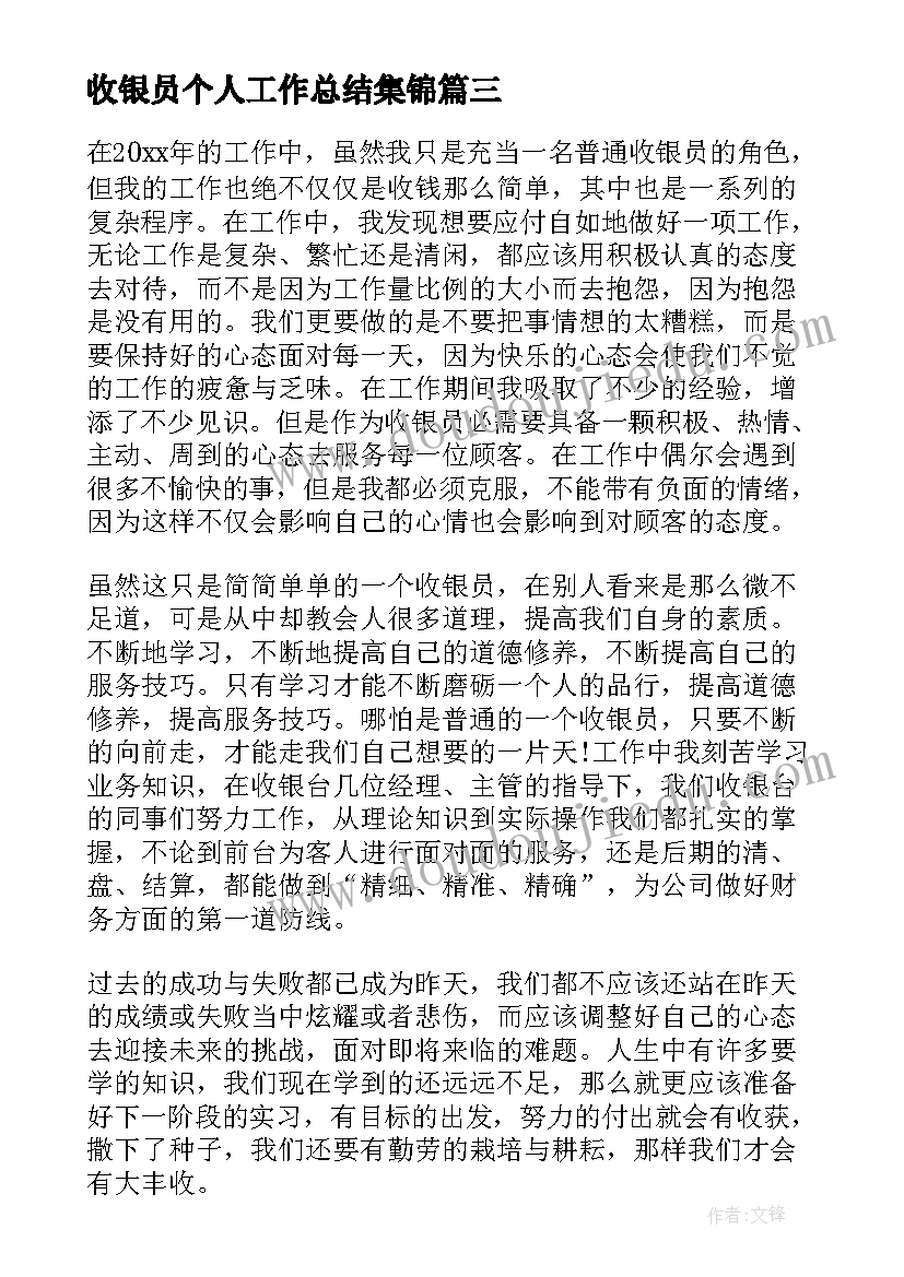 收银员个人工作总结集锦(通用8篇)