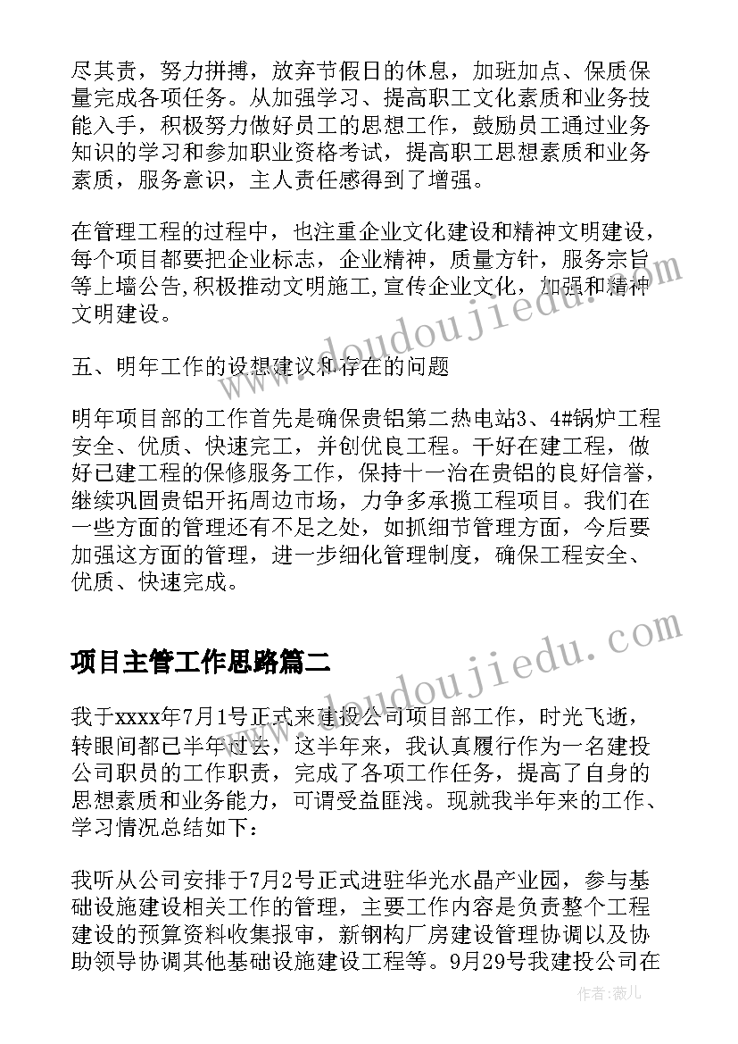 2023年项目主管工作思路 公司项目工作总结(大全8篇)