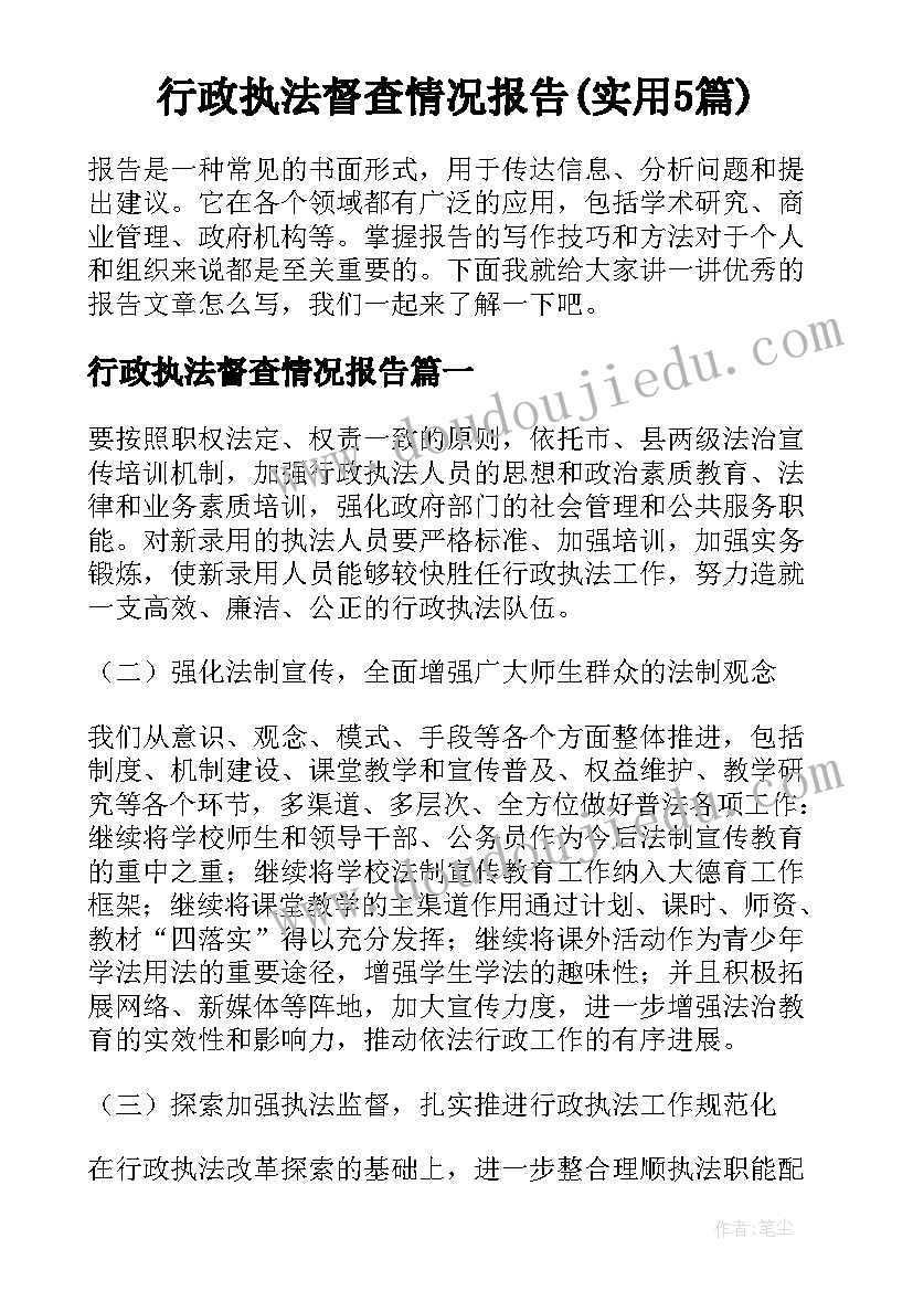 行政执法督查情况报告(实用5篇)