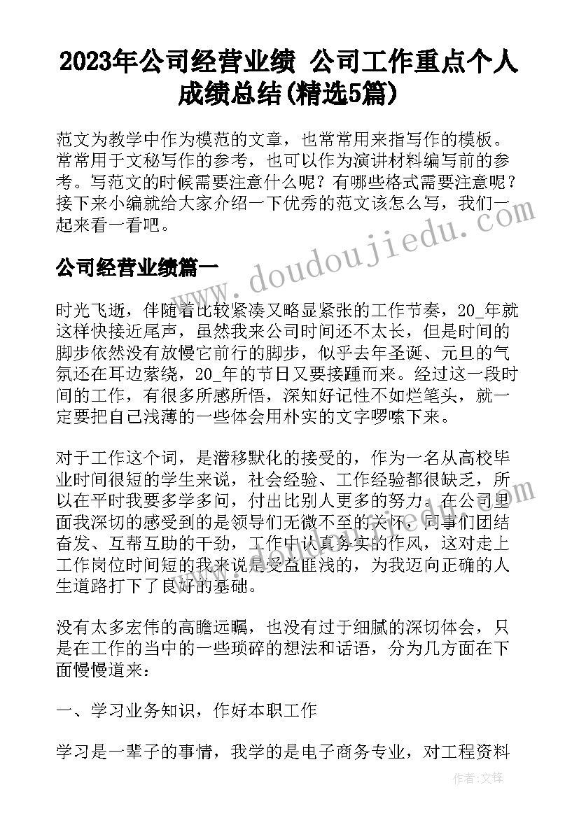 2023年公司经营业绩 公司工作重点个人成绩总结(精选5篇)