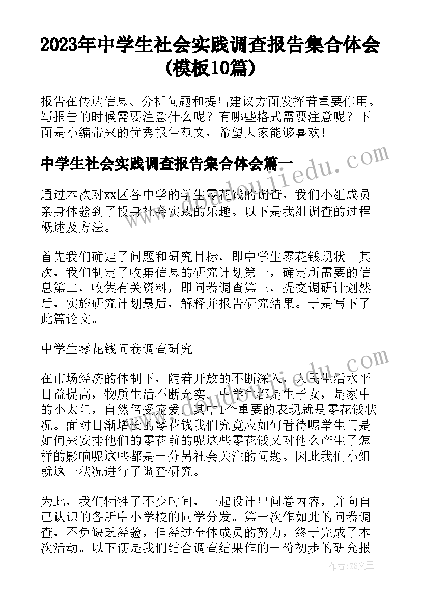 2023年中学生社会实践调查报告集合体会(模板10篇)