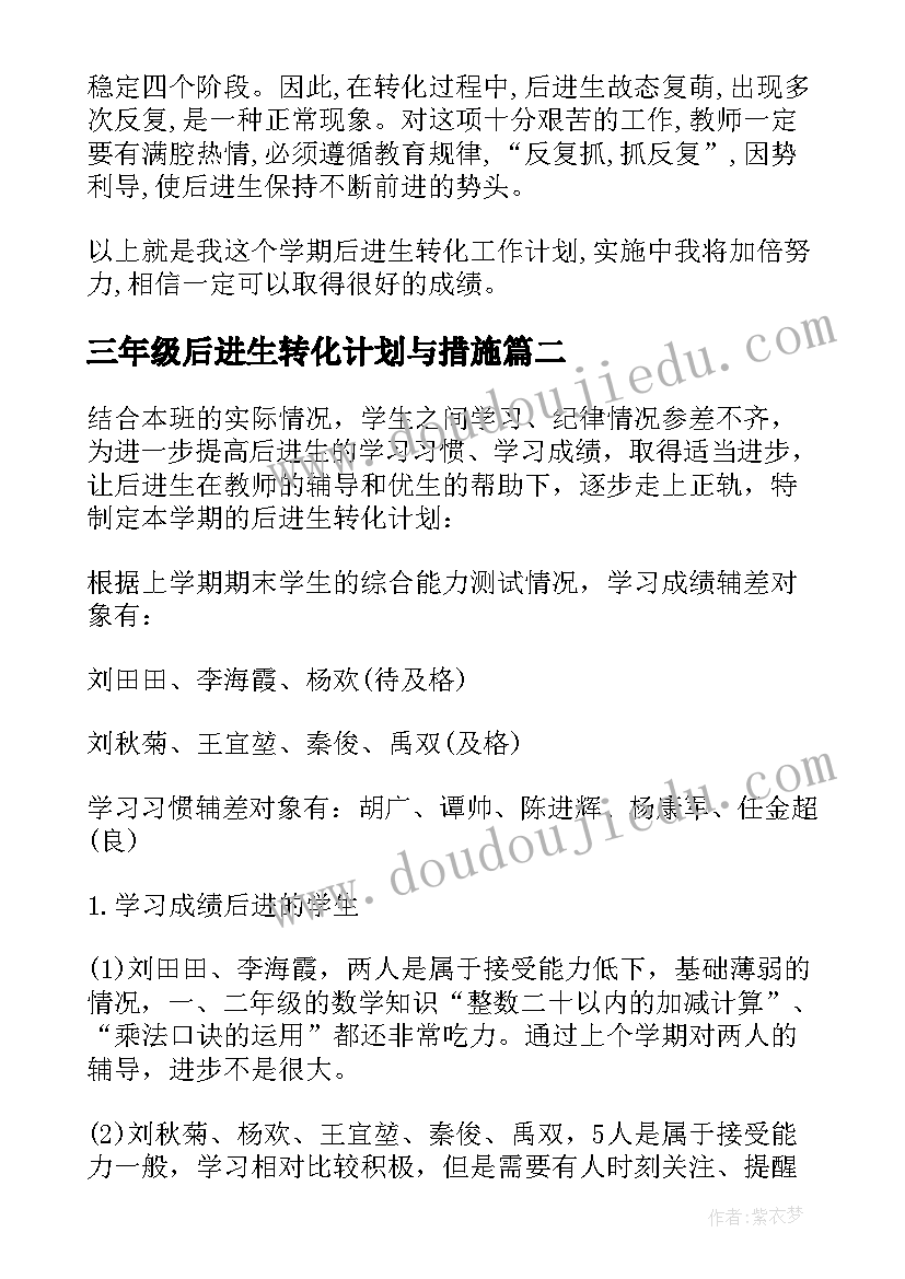 2023年三年级后进生转化计划与措施 三年级后进生转化工作总结(汇总5篇)