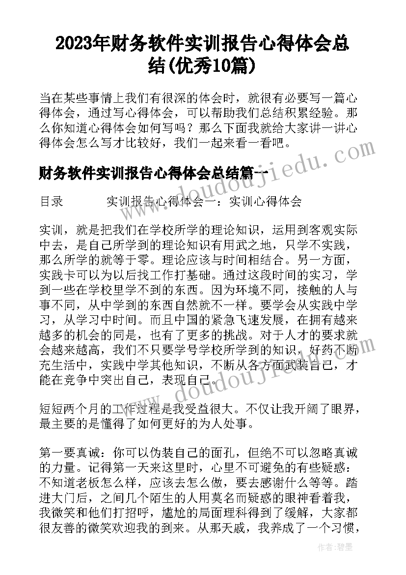 2023年财务软件实训报告心得体会总结(优秀10篇)