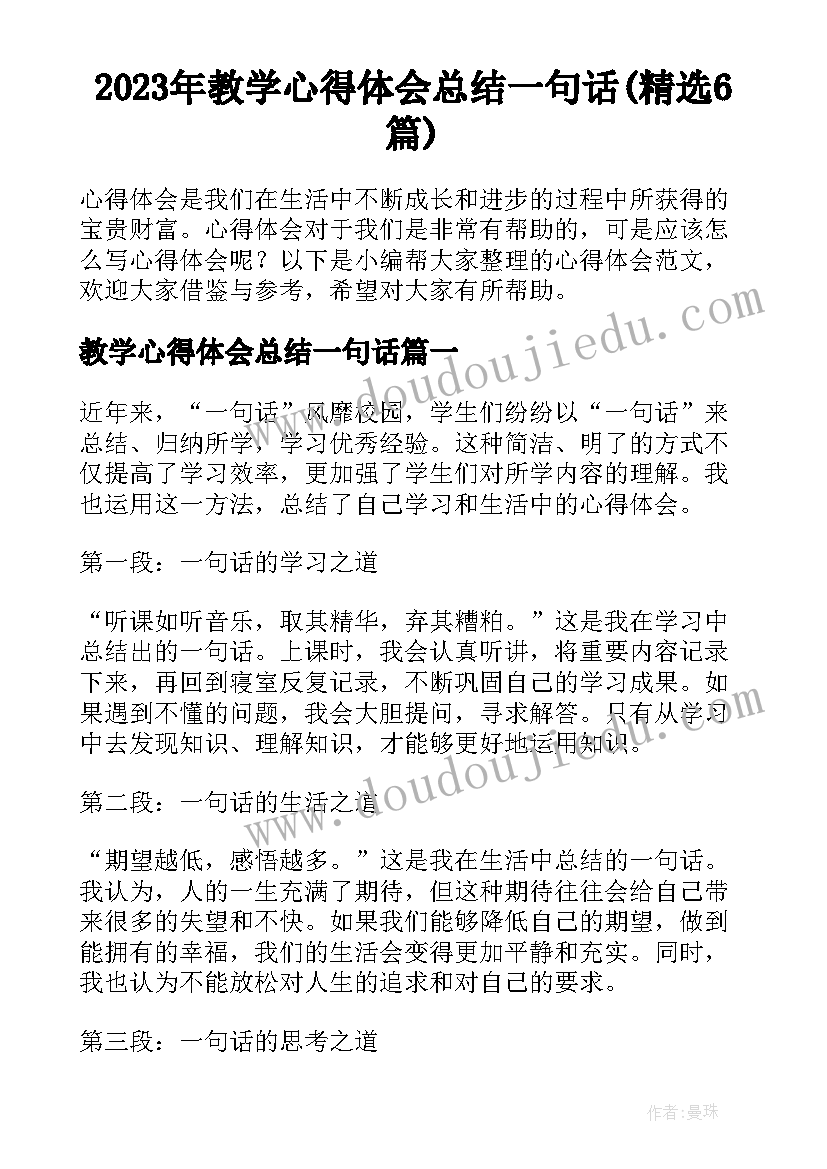 2023年教学心得体会总结一句话(精选6篇)