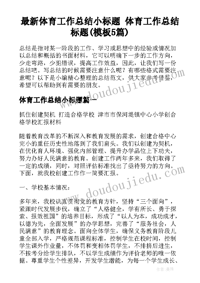 最新体育工作总结小标题 体育工作总结标题(模板5篇)