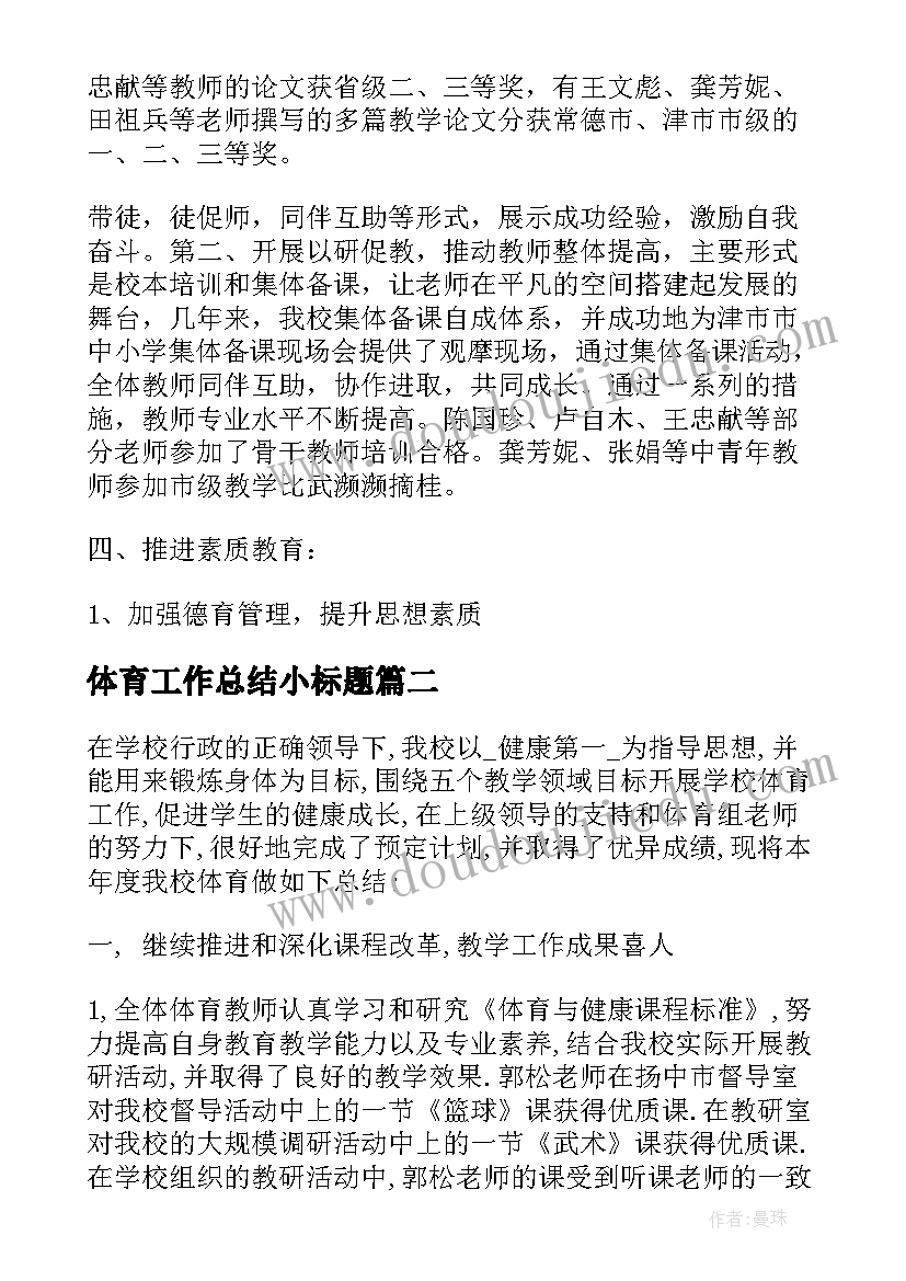 最新体育工作总结小标题 体育工作总结标题(模板5篇)