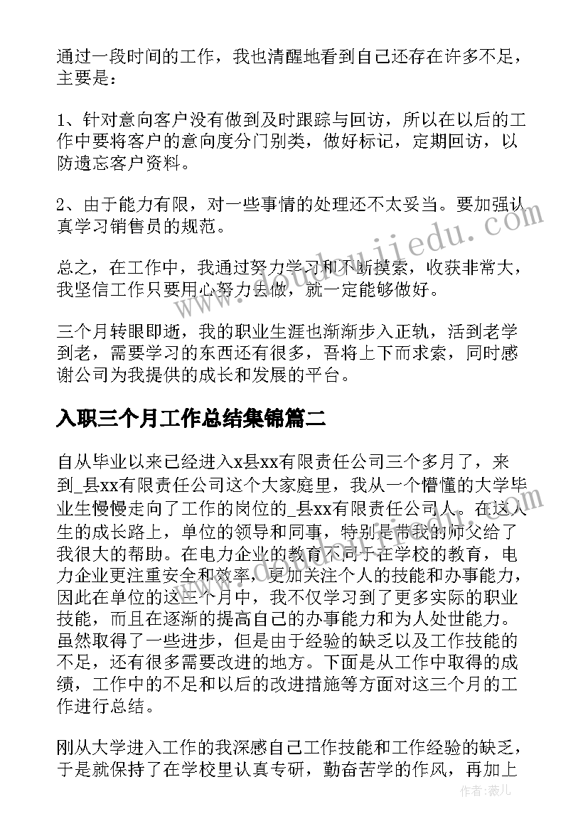 最新入职三个月工作总结集锦 入职三个月工作总结(模板7篇)