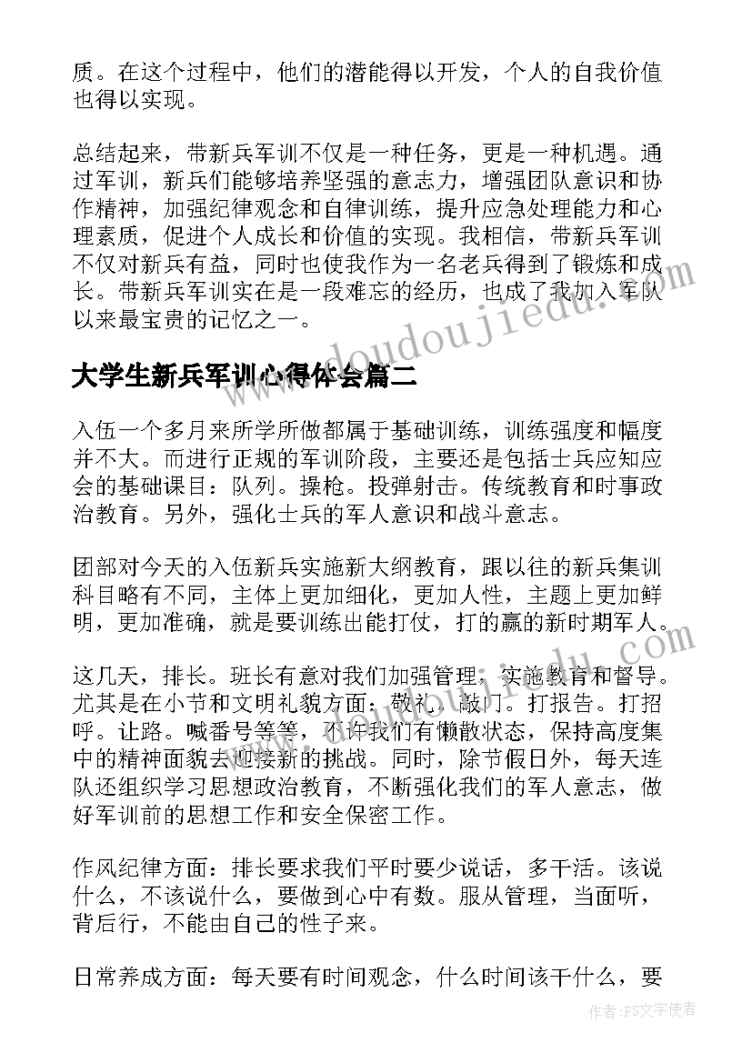 2023年大学生新兵军训心得体会 带新兵军训心得体会(模板7篇)