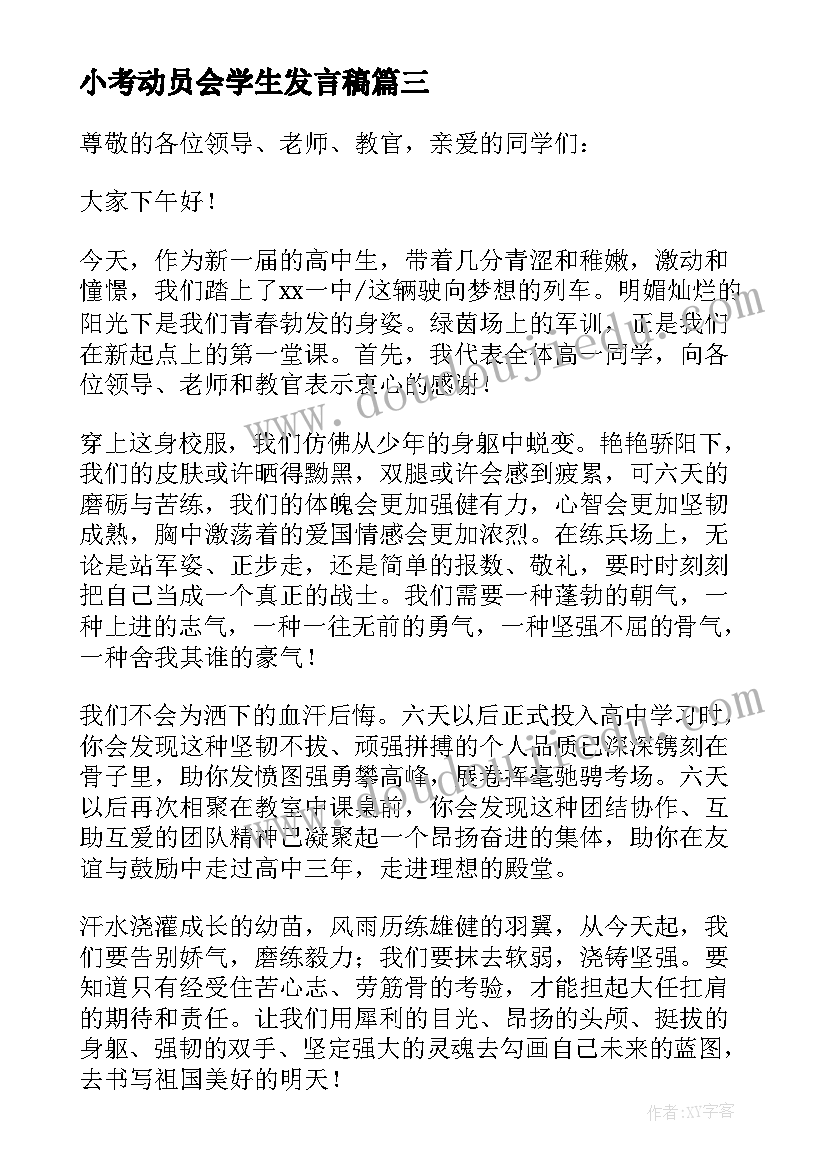 最新小考动员会学生发言稿(大全5篇)