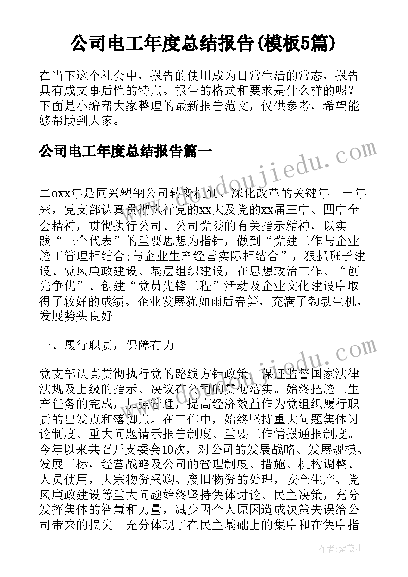 公司电工年度总结报告(模板5篇)