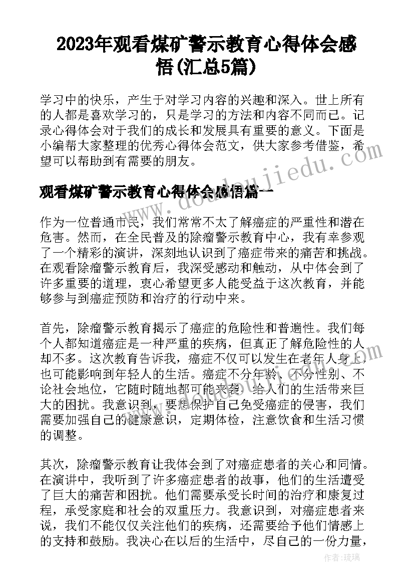 2023年观看煤矿警示教育心得体会感悟(汇总5篇)