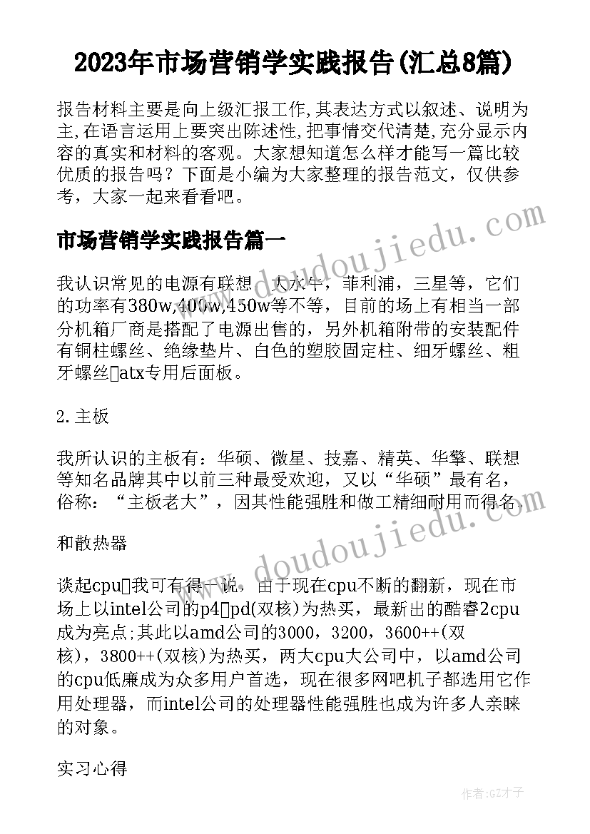 2023年市场营销学实践报告(汇总8篇)